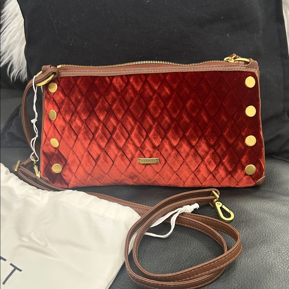 Hammitt Red Velvet Kyle-Monarch Crossbody with Gold Accents - Picture 4 of 11